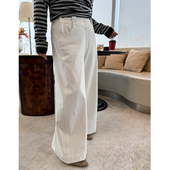 秋冬女高腰弹力休闲裤 胖mm侧拉链阔腿牛仔裤 木子理想大码 子200斤