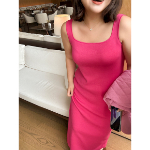 胖mm年会大方得体礼服裙木子理想大码 方领简约优雅背心裙 女装