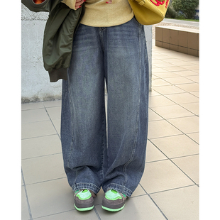 胖mm秋冬宽松茧型牛仔裤 子女200斤 木子理想可调节腰头高腰休闲裤