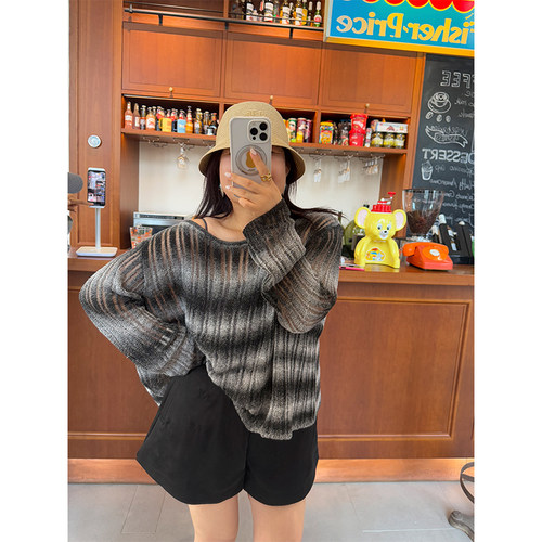 木子理想胖mm大码一字领网孔罩衫