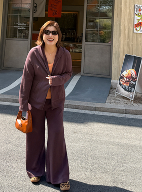 胖mm莫代尔舒适卫衣套装木子理想大码女装春季200斤休闲裤两件套