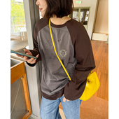 宽松复古遮肉插肩袖 女装 印花T恤 T恤木子理想大码 胖mm休闲拼接长袖