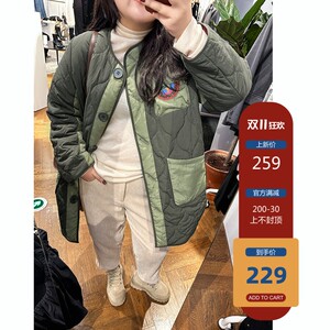 木子理想冬季中长款遮臀撞色拼接大码棉服女胖妹妹工装多口袋外套