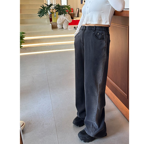 木子理想胖mm大码窄版直筒拖地裤