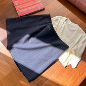 胖mm秋季 半身裙200斤 优雅时装 刺绣精致格纹短裙木子理想大码 女装