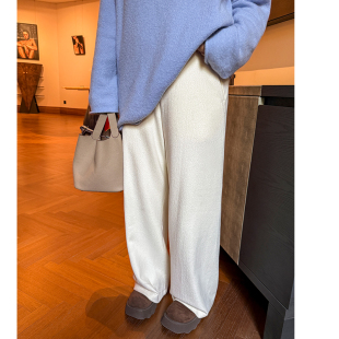 松紧腰百搭磨毛厚长裤 胖mm冬季 女装 木子理想大码 子 简约直筒休闲裤