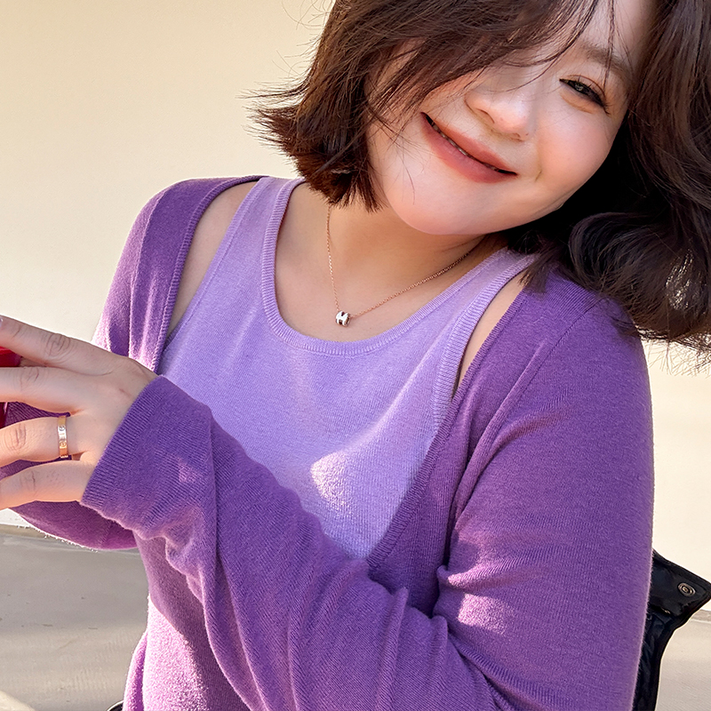 木子理想胖mm大码假两件毛针织衫