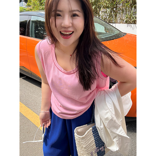 木子理想胖mm大码撞色针织背心