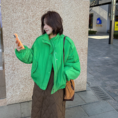 双门襟夹克版 胖mm冬季 女O型袖 风棉服木子理想大码 棉外套 复古工装