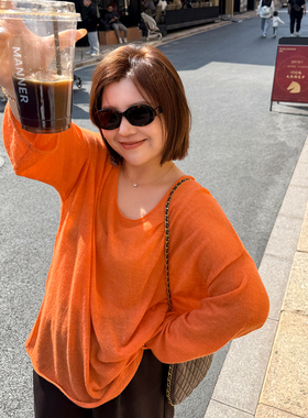 胖mm明媚简约针织衫木子理想大码女装春夏200斤两穿宽松休闲毛衫