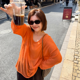 春夏200斤两穿宽松休闲毛衫 女装 木子理想大码 胖mm明媚简约针织衫