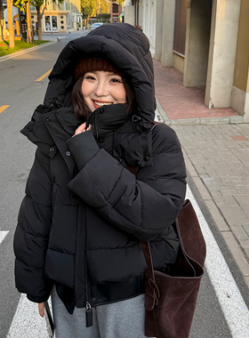 胖mm冬季假两件拼接短款厚棉服木子理想大码女烫钻插肩外套200斤