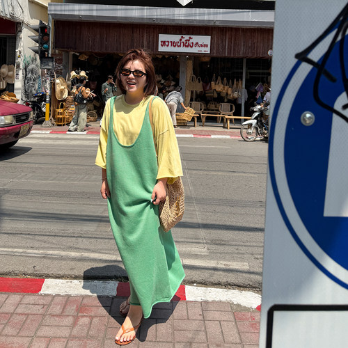 木子理想胖mm大码背心式针织长裙