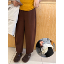 工装 舒适松紧腰口袋九分裤 风加绒卫裤 女装 子 木子理想大码 胖mm冬季
