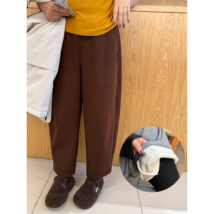 工装 舒适松紧腰口袋九分裤 风加绒卫裤 女装 子 木子理想大码 胖mm冬季