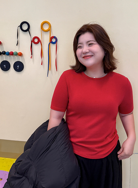 胖mm秋冬精致磨毛短袖打底衫木子理想大码女舒服T恤显瘦内搭200斤