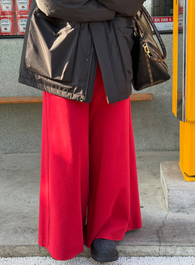 锦鲤裤胖mm冬季加绒阔腿裤木子理想大码女装保暖松紧腰时髦裤子