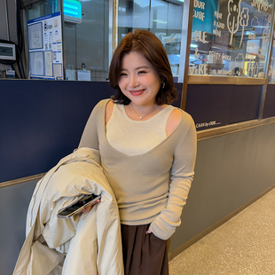 舒适内搭打底衫 胖mm冬季 女装 木子理想大码 200斤 假两件性感针织衫