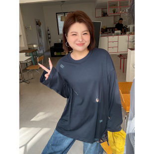 印花圆领遮肉时尚 胖mm春季 女装 T恤木子理想大码 T恤 休闲宽松长袖
