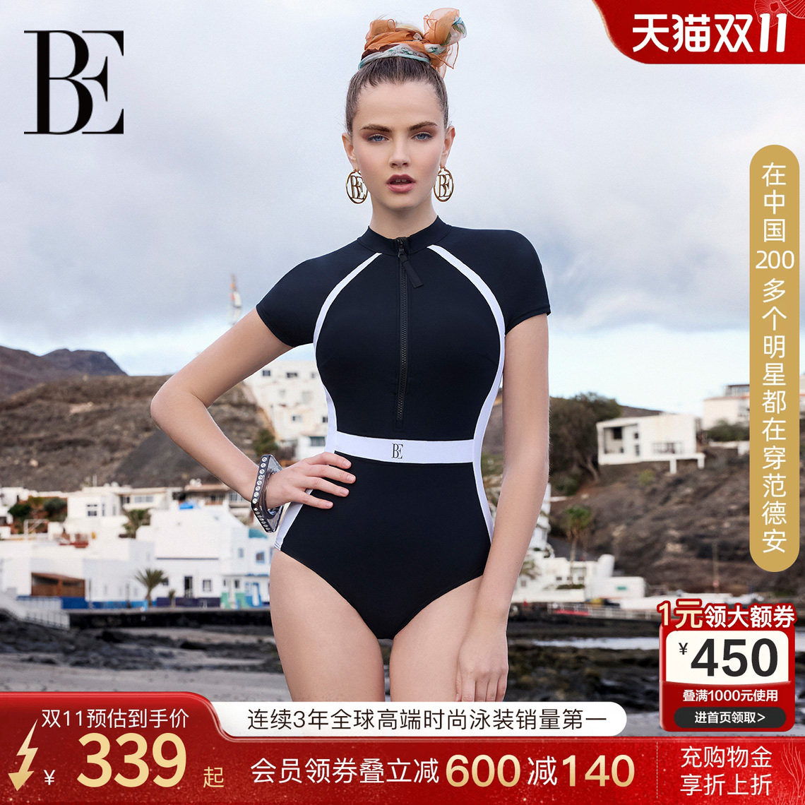 BE范德安2026 小黑裙系列女士三角连体泳衣短袖防晒度假游泳馆