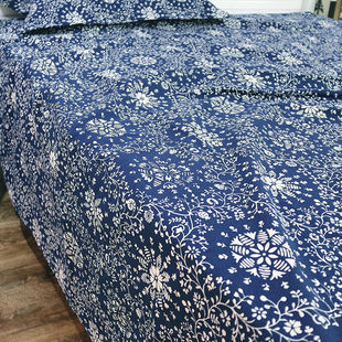 加厚棉麻老粗布床单单件青花瓷大炕单学生宿舍棉麻三件套亚麻帆布