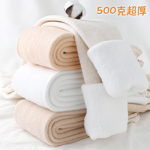 超厚条纹打底裤燕麦白保暖冬季