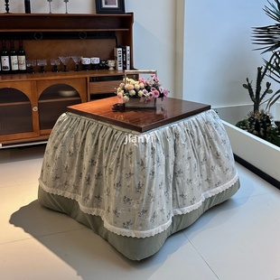 2025新款浅绿碎花烤火被正方形可脱胆拆洗烤火罩加厚电暖桌茶几罩