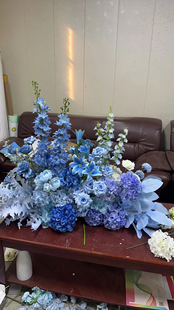 租赁 婚庆婚礼高端蓝色地排花现场布置舞台T台仿真花装饰花艺
