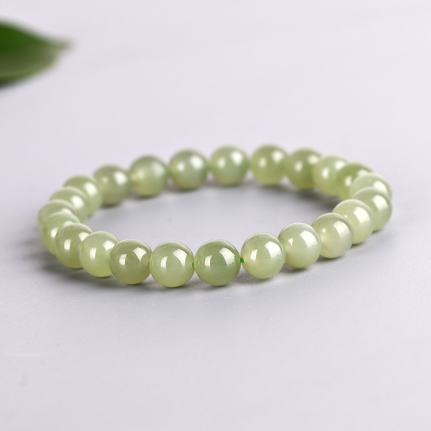 保真天然和田玉青白玉8mm圆珠手串男女款晴水玉石冰种手链礼物款