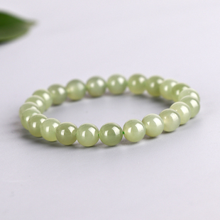 保真天然和田玉青白玉8mm圆珠手串男女款晴水玉石冰种手链礼物款