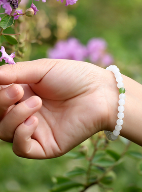 天然和田玉羊脂白玉圆珠手串6mm8mm青海料老坑料简约款单圈玉手链