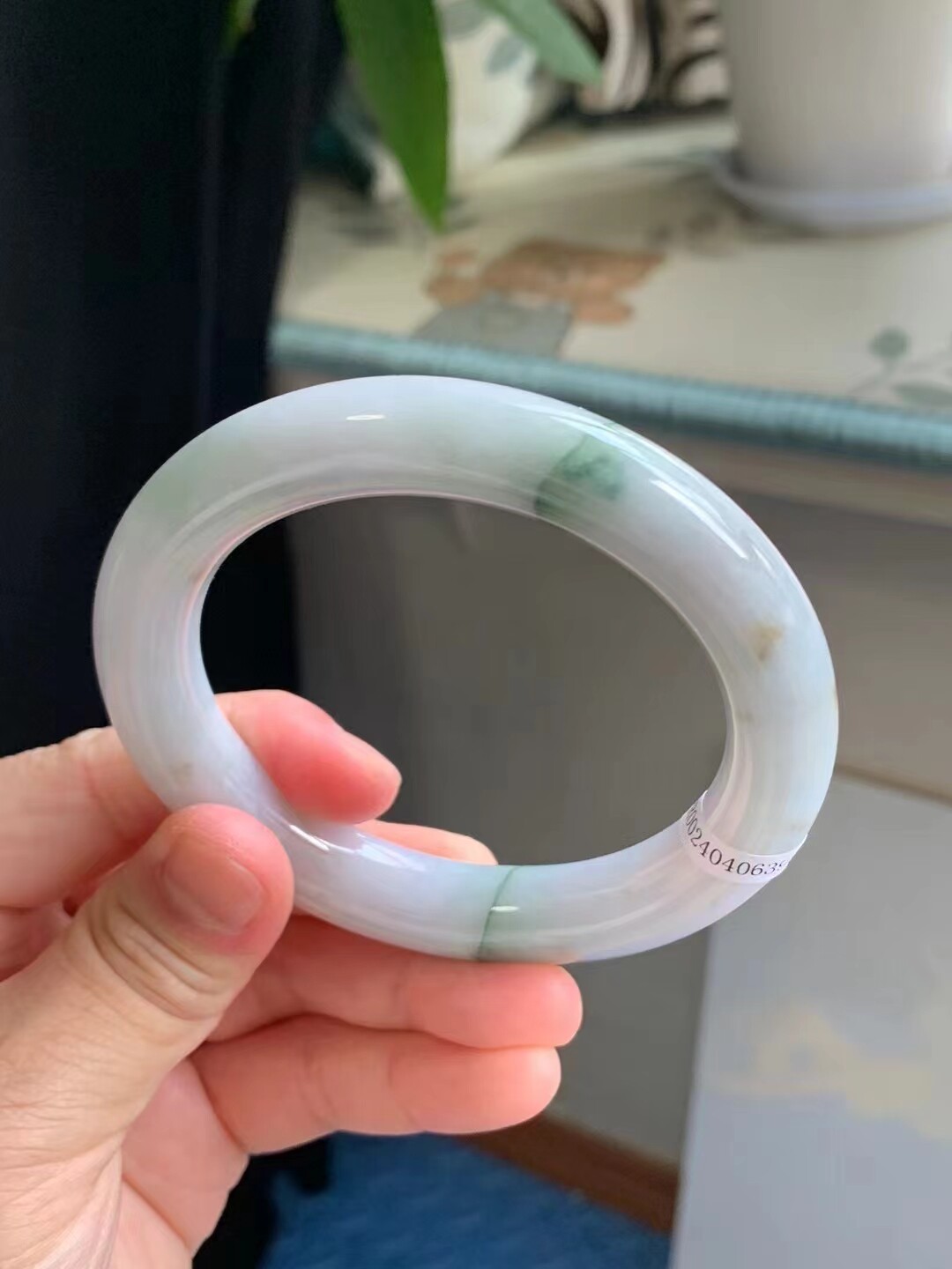 天然缅甸翡翠玉手镯a货59尺寸宽12厚11冰糯飘花三彩福禄寿胖圆条