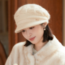 加厚保暖鸭舌防寒贝雷帽妈妈帽 针织毛线帽兔毛时尚 帽子女冬季 新款