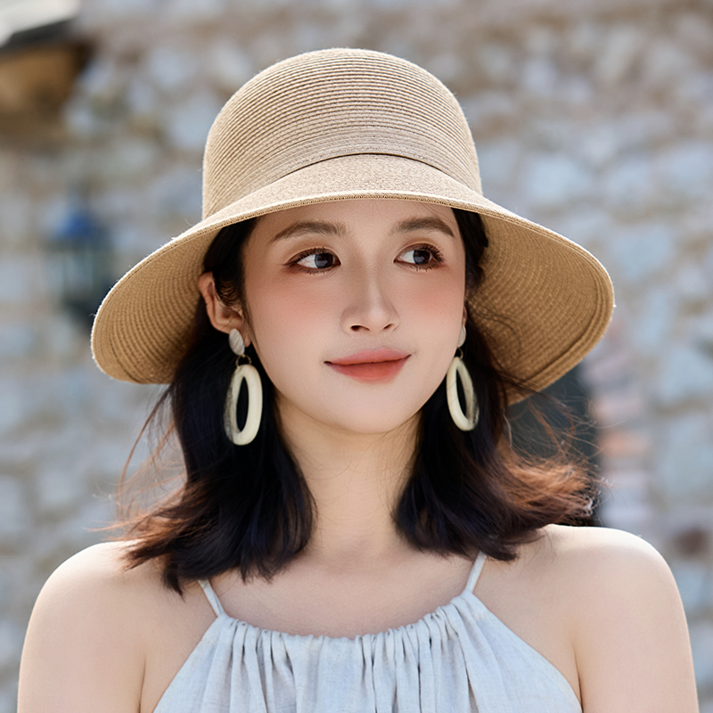 2025新款优雅大帽檐草帽子女夏季草编防晒遮阳帽妈妈渔夫帽中老年