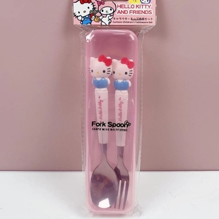 304不锈钢嗨喽kt叉子可爱卡通凯蒂猫勺子家用女孩Kitty叉勺套装
