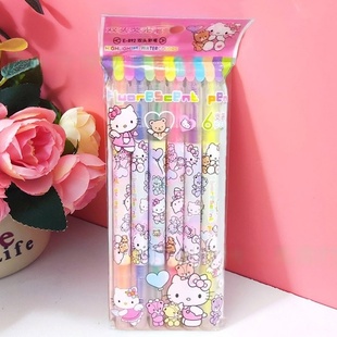kitty彩色记号手帐笔嗨喽kt标记笔小学生文具 凯蒂猫荧光笔6支套装