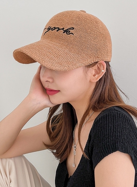 韩国进口代购春夏新newyork字母棉麻透气棒球帽弯檐防晒鸭舌帽子