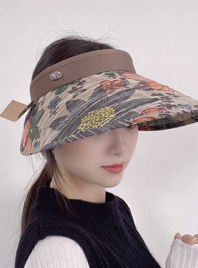 韩国进口代购夏新款花朵休闲出游防晒遮阳帽发卡女空顶太阳帽子潮
