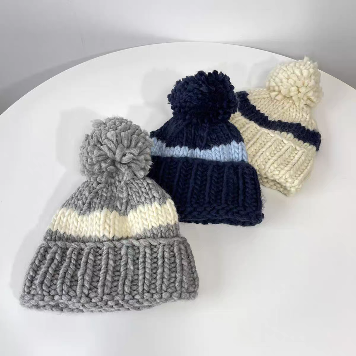 韩国东大门秋冬新时尚条纹毛球针织帽女显脸小保暖护耳粗毛线帽子,服饰配件/皮带/帽子/围巾,帽子,淘宝优惠券,粉丝福利购,淘宝优惠卷