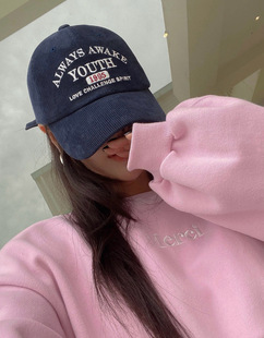 韩国东大门秋冬新时尚鸭舌帽子女灯芯绒软顶显脸小字母遮阳棒球帽