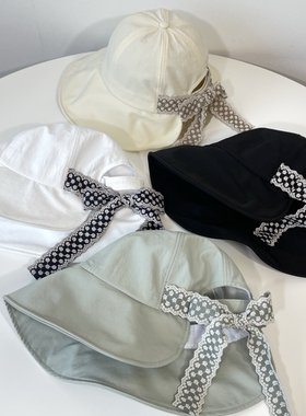 2026韩国东大门代购夏ins风复古蝴蝶结渔夫帽盆帽休闲大檐遮阳帽