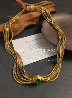 复古老钱风中古多层链条女士项链磁吸扣高级感宫廷风轻奢锁骨链