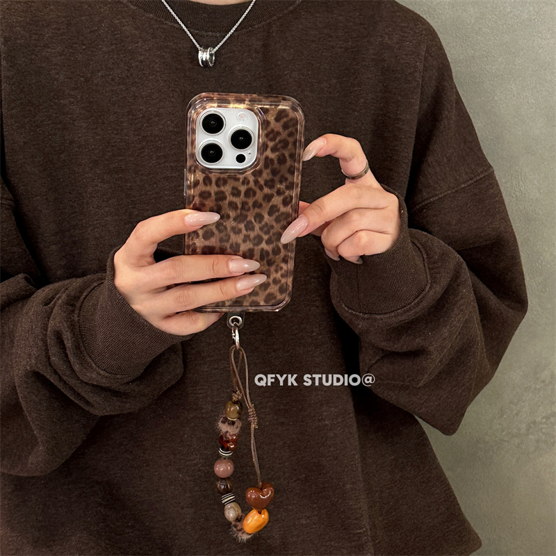 高级感秋冬棕色豹纹适用iPhone17promax苹果15手机壳16promax新款亮面17挂饰13防摔保护套14pro全包16小众女