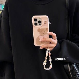 粉色少女心蝴蝶结小熊适用iPhone17promax苹果15手机壳14promax新款 磨砂13可爱16防摔保护套16pro链条12