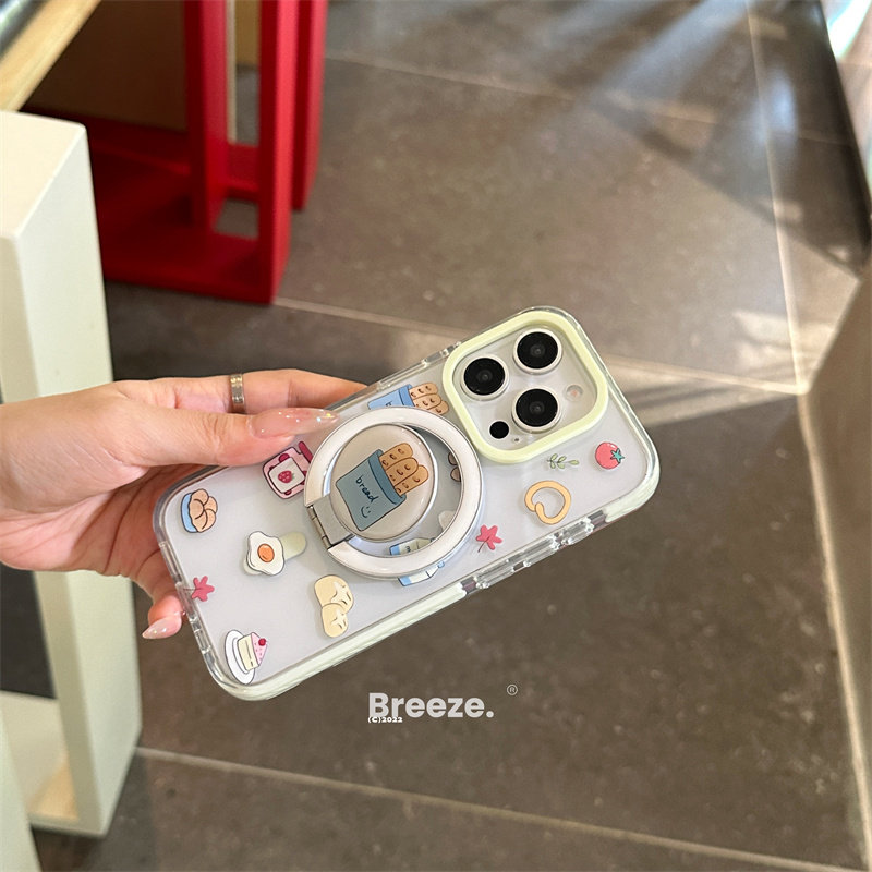 小清新卡通迷你小图案面包牛奶煎鸡蛋适用iPhone17promax苹果15pro手机壳13磁吸支架14全包防摔16pro保护套17