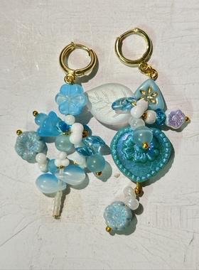 疾走织织|花开有时·捷克珠串珠耳环不对称花朵耳饰手作串珠耳饰