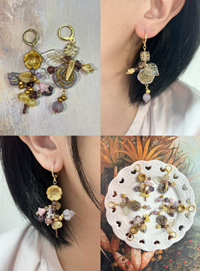 疾走织织| 花开有时·捷克珠串珠耳环不对称花朵耳饰手作串珠耳饰
