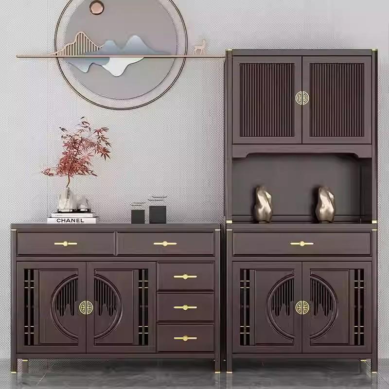 新中式实木乌金木餐边柜家用靠墙一体储物柜酒柜餐客厅厨房置物柜