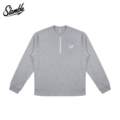 SLAMBLE春季新款半拉链华夫格亨利领长袖T恤男女美式运动休闲上衣