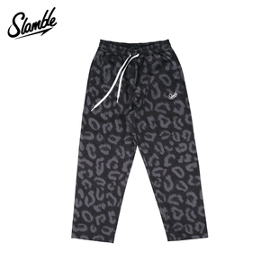 SLAMBLE男子美式豹纹九分直筒高弹运动休闲篮球睡裤长裤满印宽松